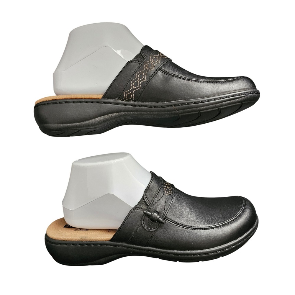 Clarks Womens Leisa Dream Black Leather Mules Size 7.5 - Picture 4 of 9